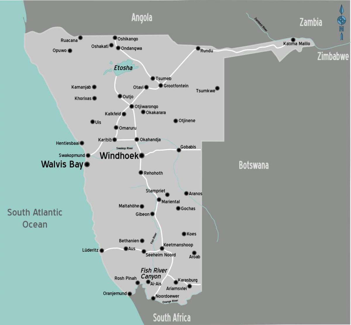 Mapa benzinskih stanica Namibiji