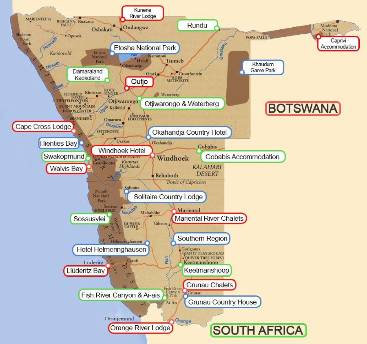 Mapa Namibiji koliba