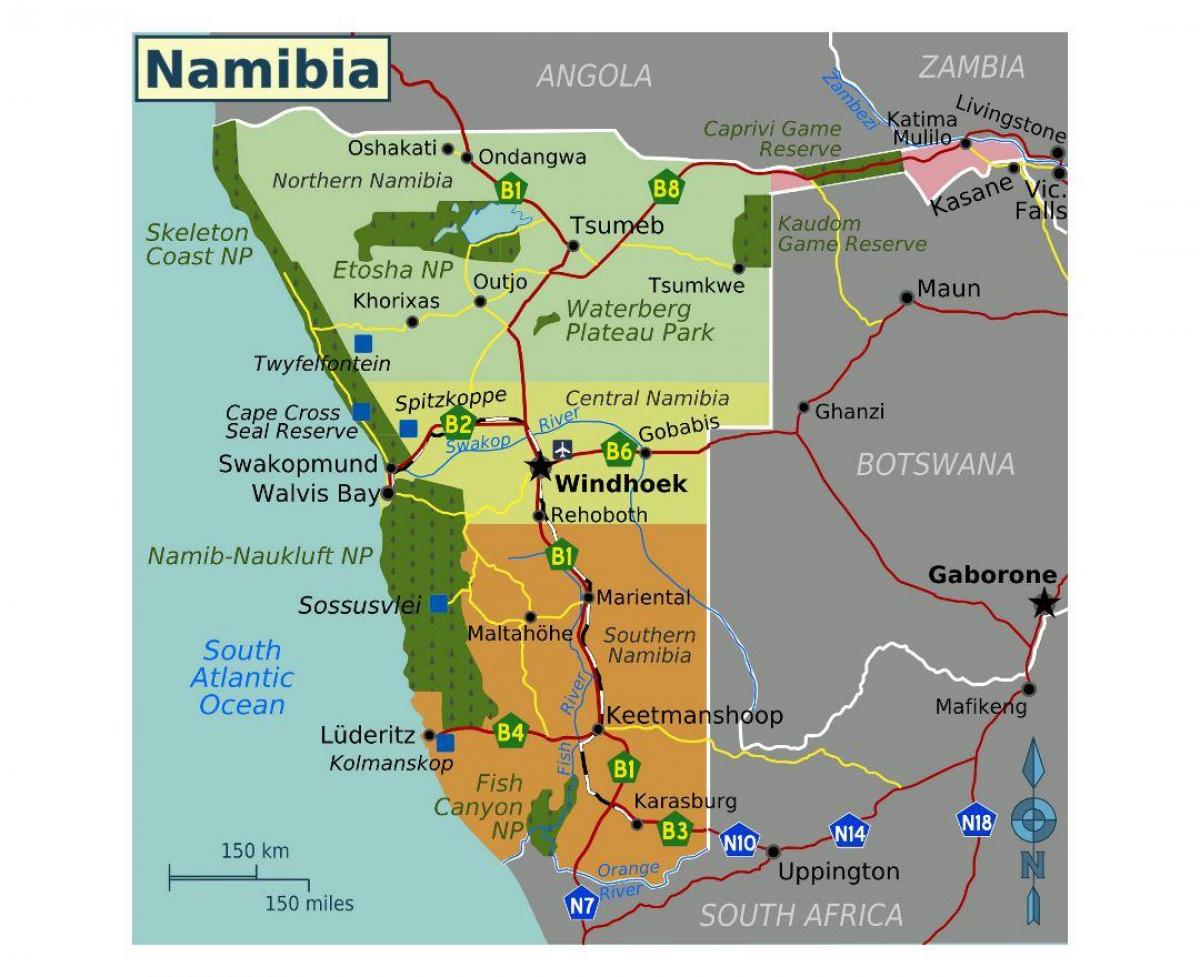 Mapa na sjeveru Namibiji 