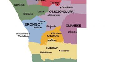 Mapa Namibiji sa područja